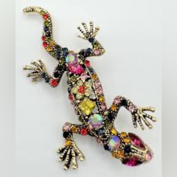 Colorful Gecko Rhinestone Brooch - Picture 2 of 3